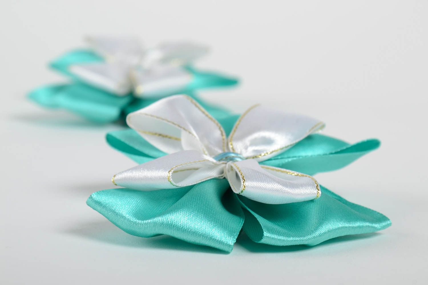 Handmade Damen Modeschmuck Haarspangen Set Geschenk für Mädchen 2 Stück blau foto 4