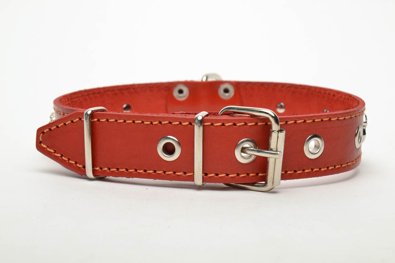 Brown genuine leather dog collar photo 2