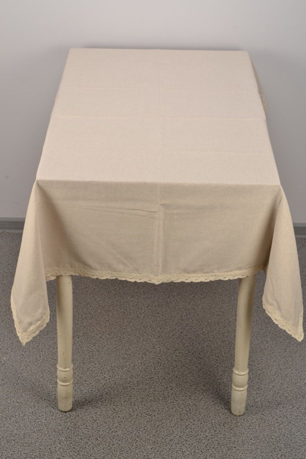 One-colored rectangular fabric tablecloth with lace photo 2