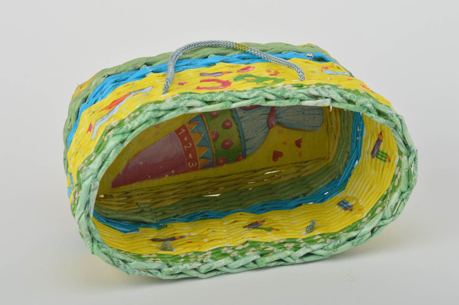 Плетеная корзина ручной работы декоративная корзина с ручками корзина из газет фото 3