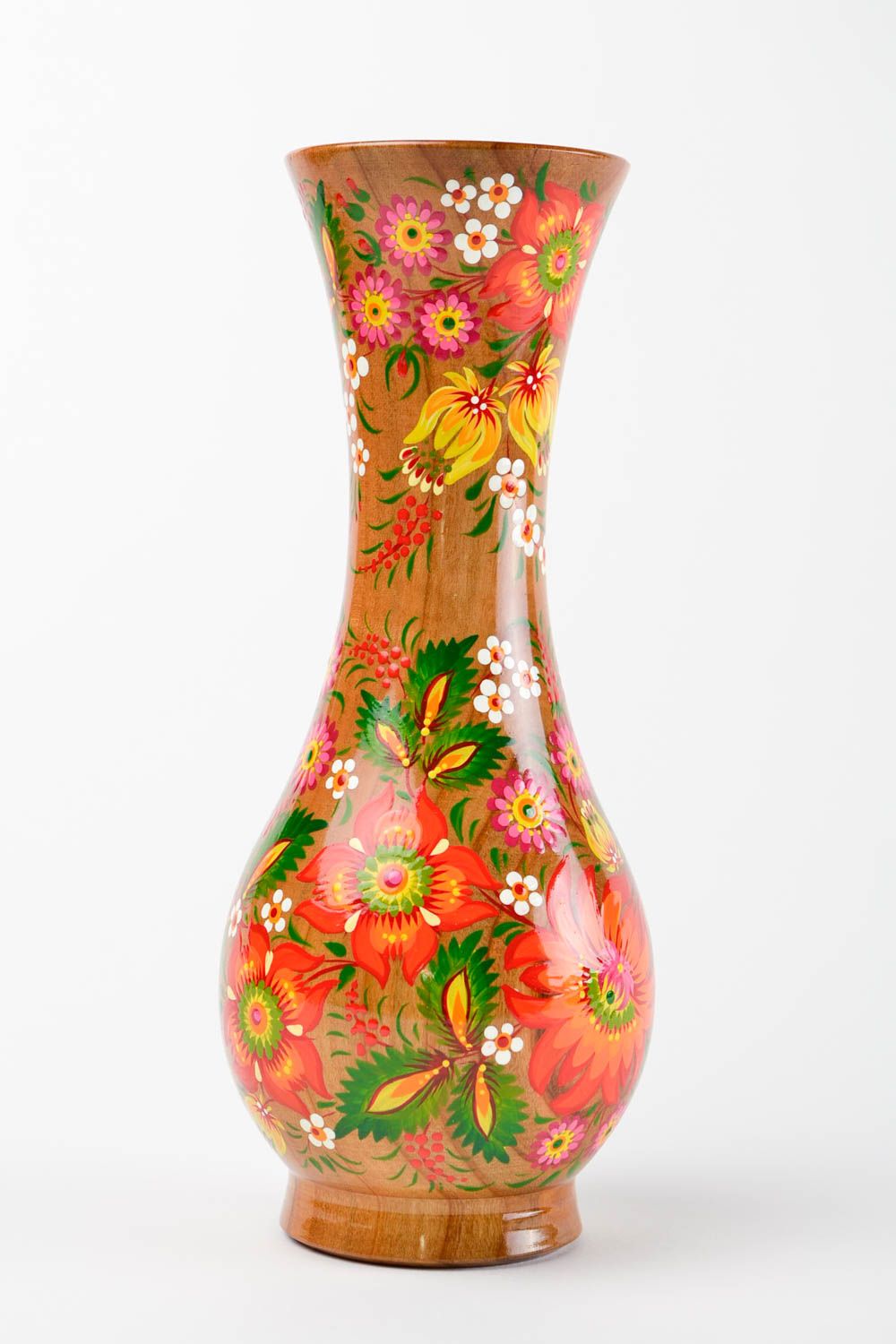 Деревянная ваза ручной работы ваза из дерева украшение интерьера с Петриковкой фото 3