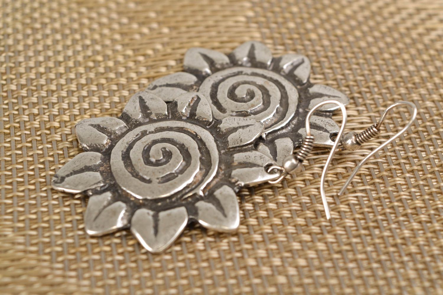 Metal earrings Sunflowers photo 1