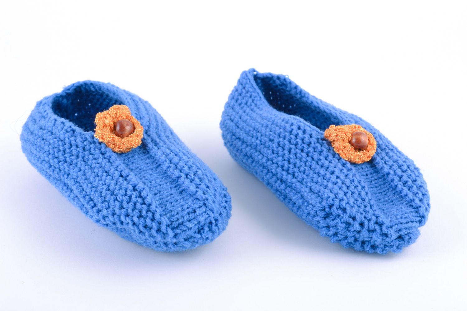 Beautiful designer handmade women's knitted half-woolen slippers of blue color photo 3