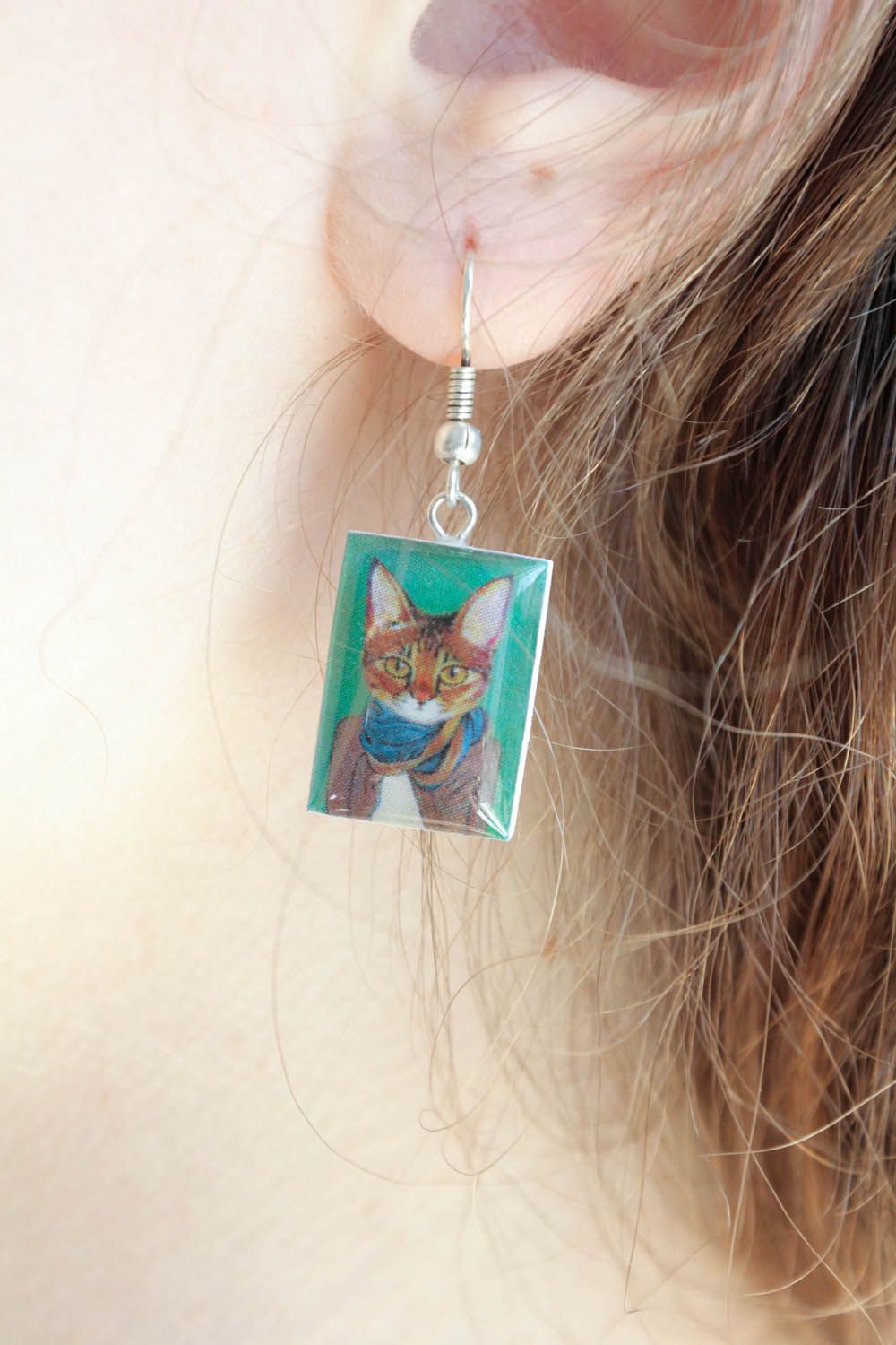 Boucles d'oreilles artisanales Monsieur chat photo 1
