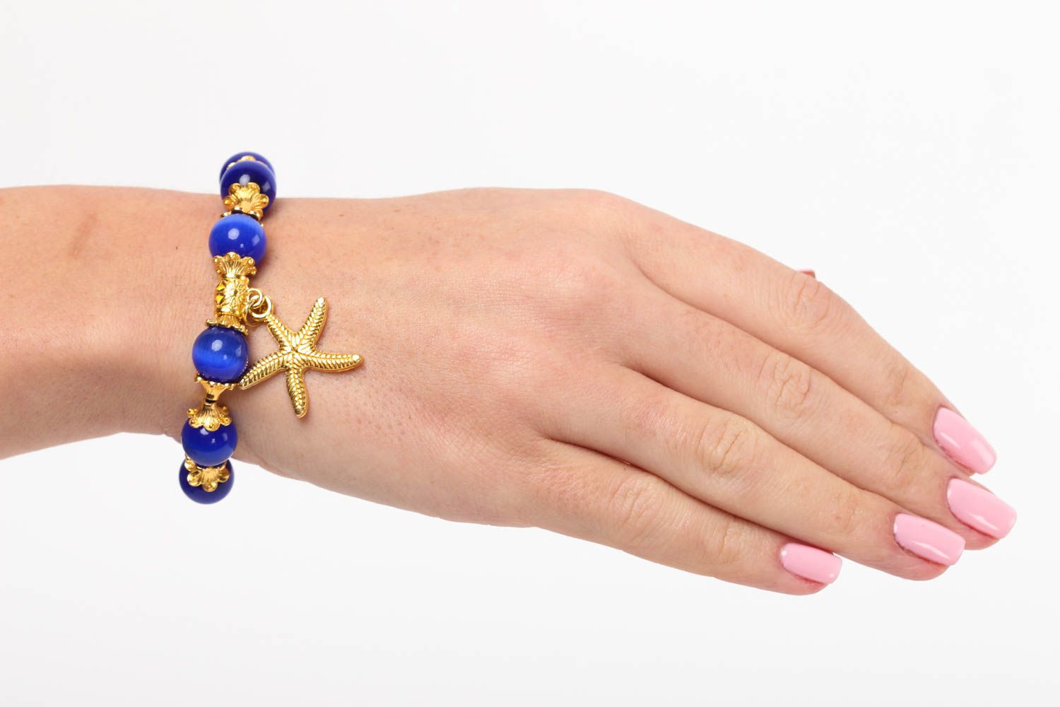 Bracelet pierres naturelles Bijou fait main couleur bleue Accessoire femme photo 5