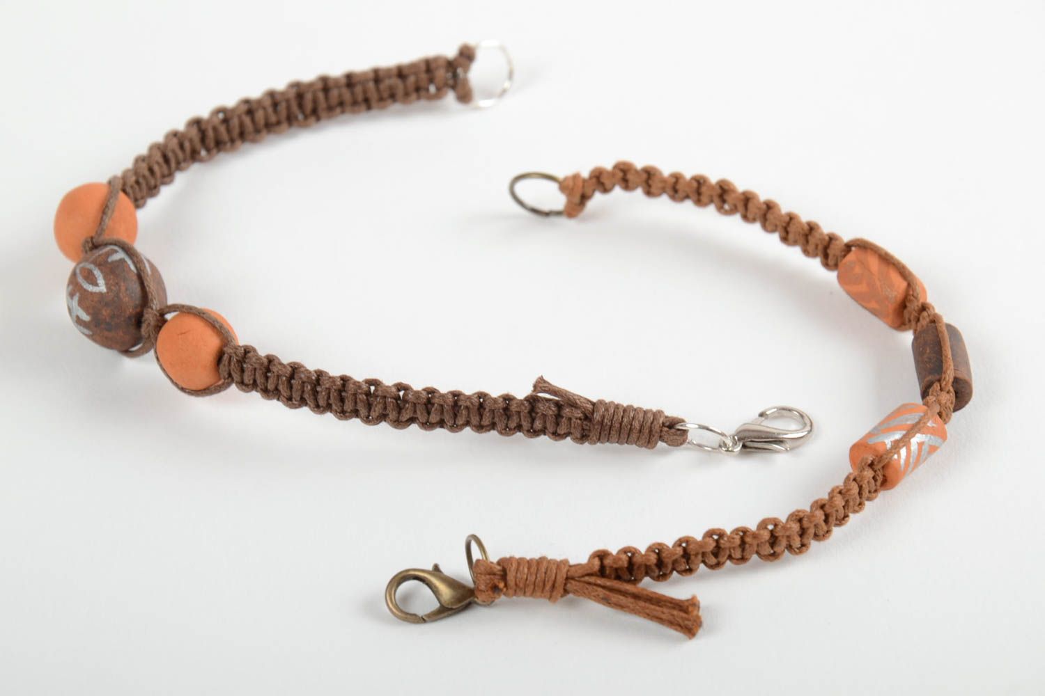 Bracelets tressés Bijoux fait main bruns perles argile Accessoire femme 2 pièces photo 4