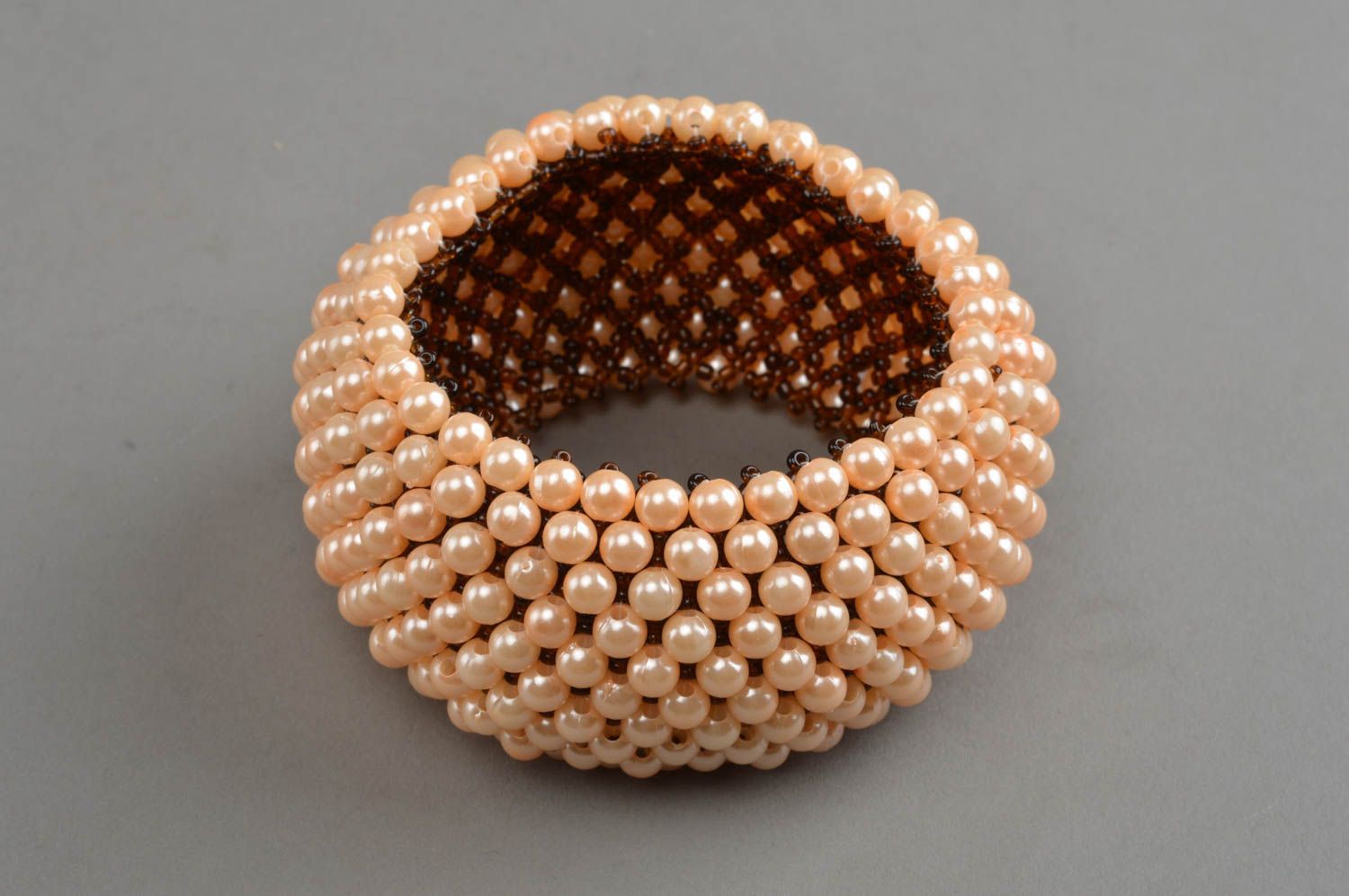 Wide beaded bracelet handmade feminine accessory stylish designer jewelry photo 3