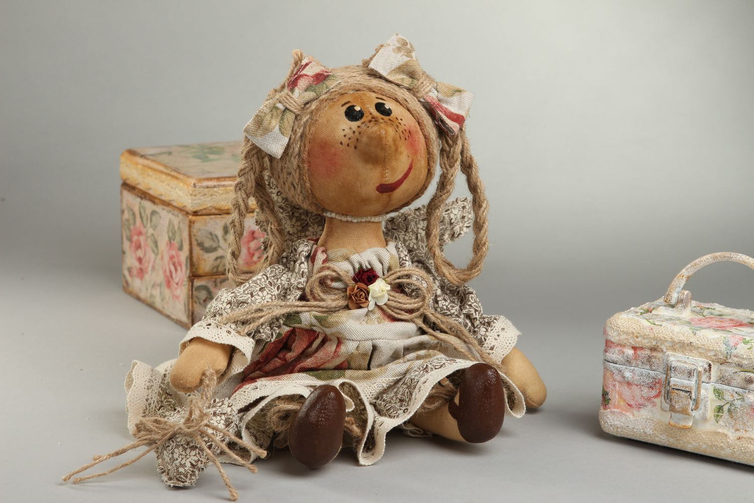 Muñeca artesanal de algodón y percal decoración de interior juguete de colección foto 2