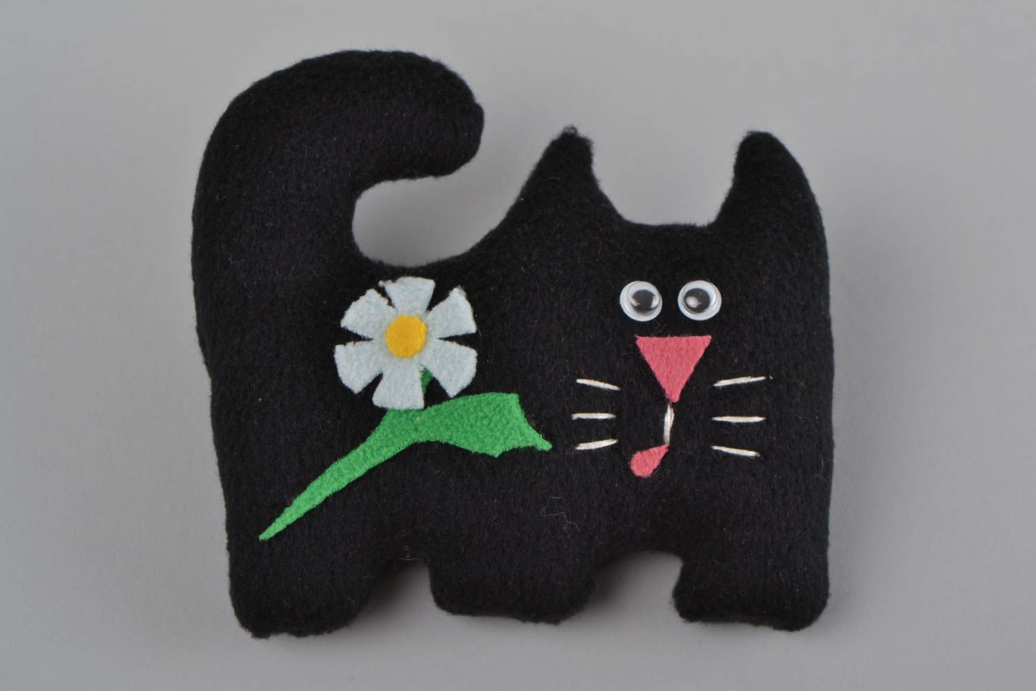 Peluche Chat petite noire en tissu polaire originale belle amusante faite main photo 3