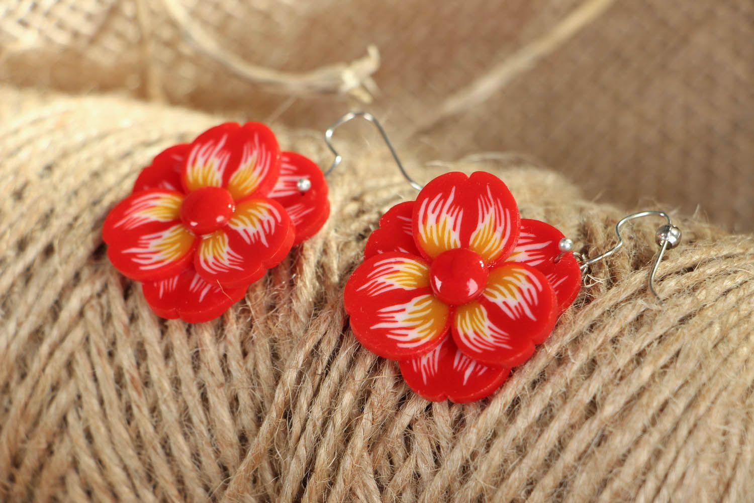 Handmade polymer clay earrings The Scarlet Flower photo 3