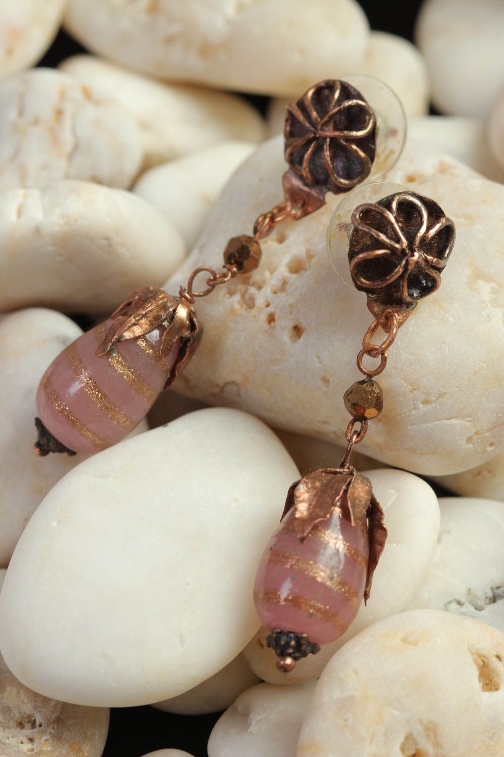 Unusual handmade beaded earrings metal jewelry designs copper earrings photo 1
