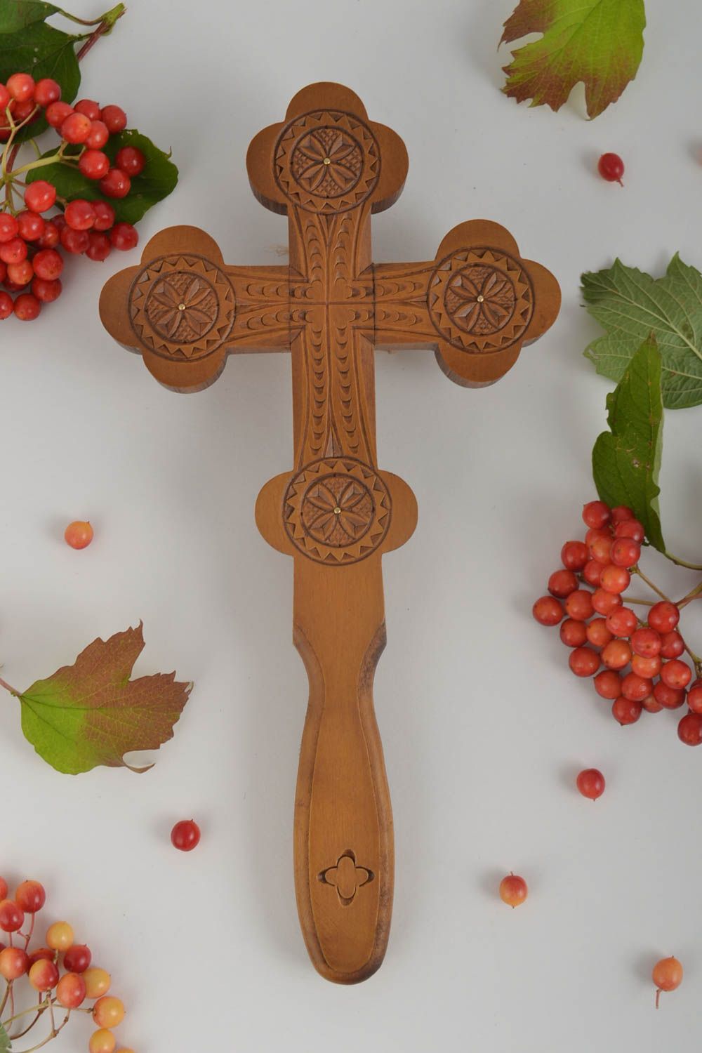Croix en bois fait main Objet religieux brun design Déco maison original photo 1