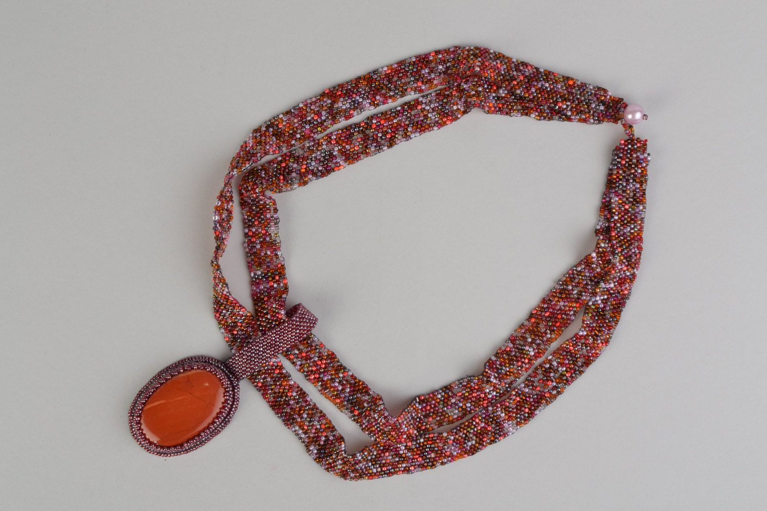 Handmade massive beaded necklace with natural stones Oasis photo 2