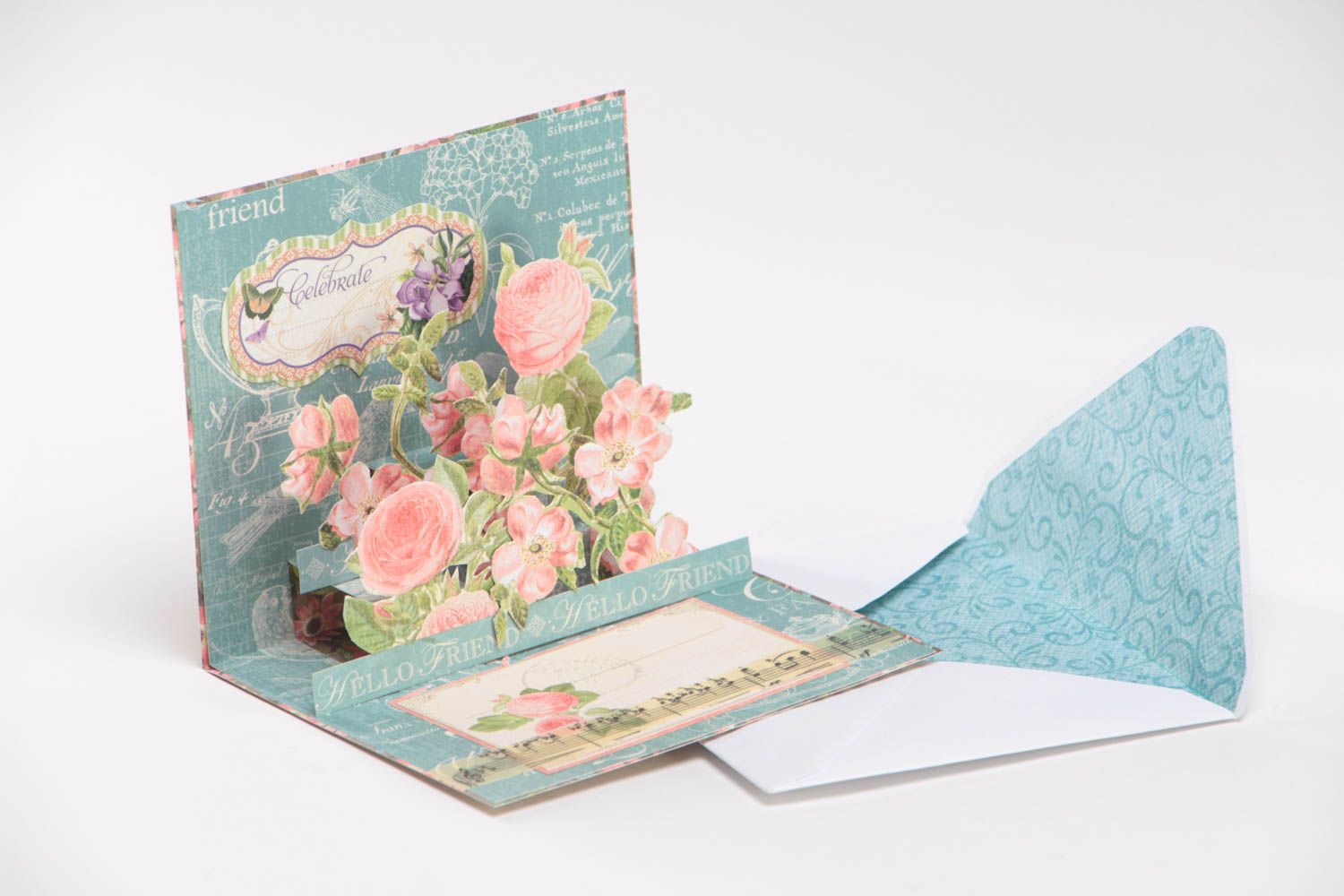 Beautiful handmade designer scrapbook 3D card in envelope photo 2