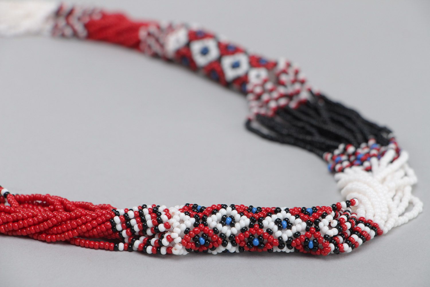 Massive handmade beaded necklace with beautiful patterns in ethnic style photo 3