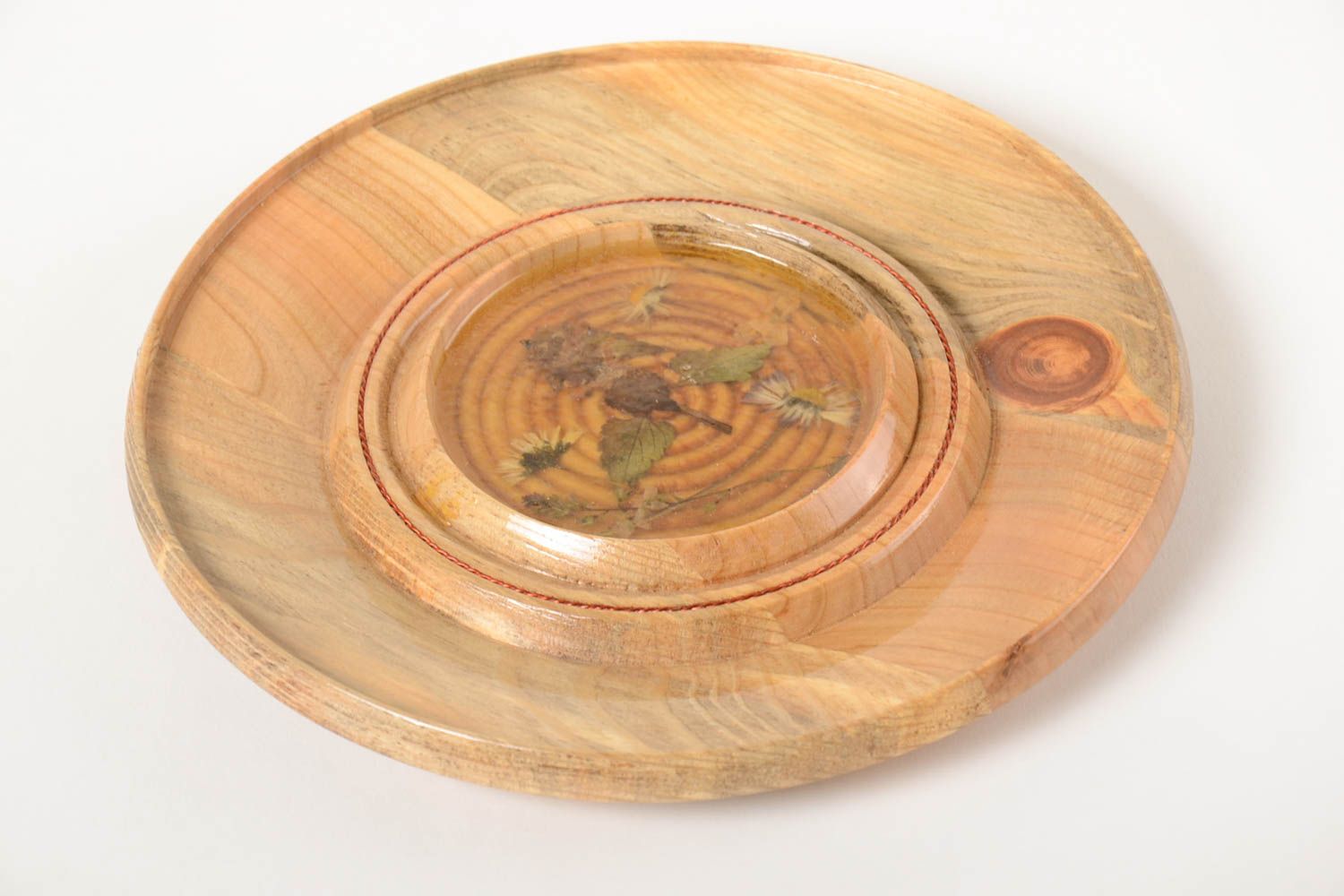 Plato decorativo hecho a mano de madera vajilla artesanal regalo para mujer foto 2