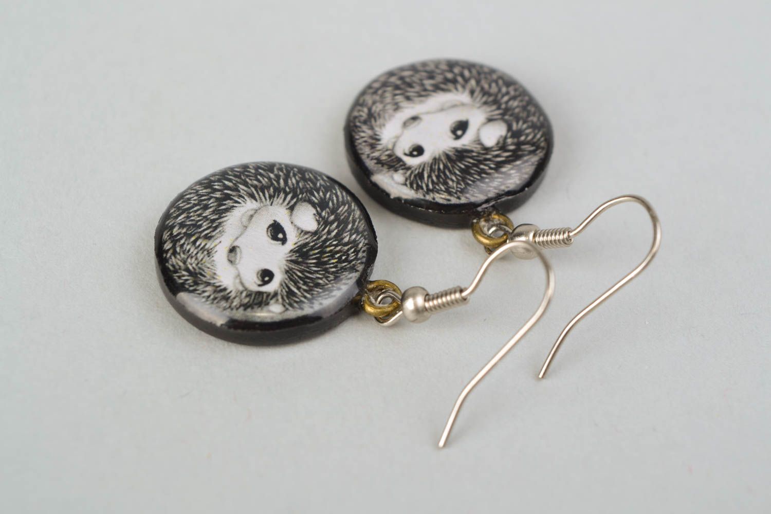 Polymer clay dangle earrings Hedgehogs photo 4