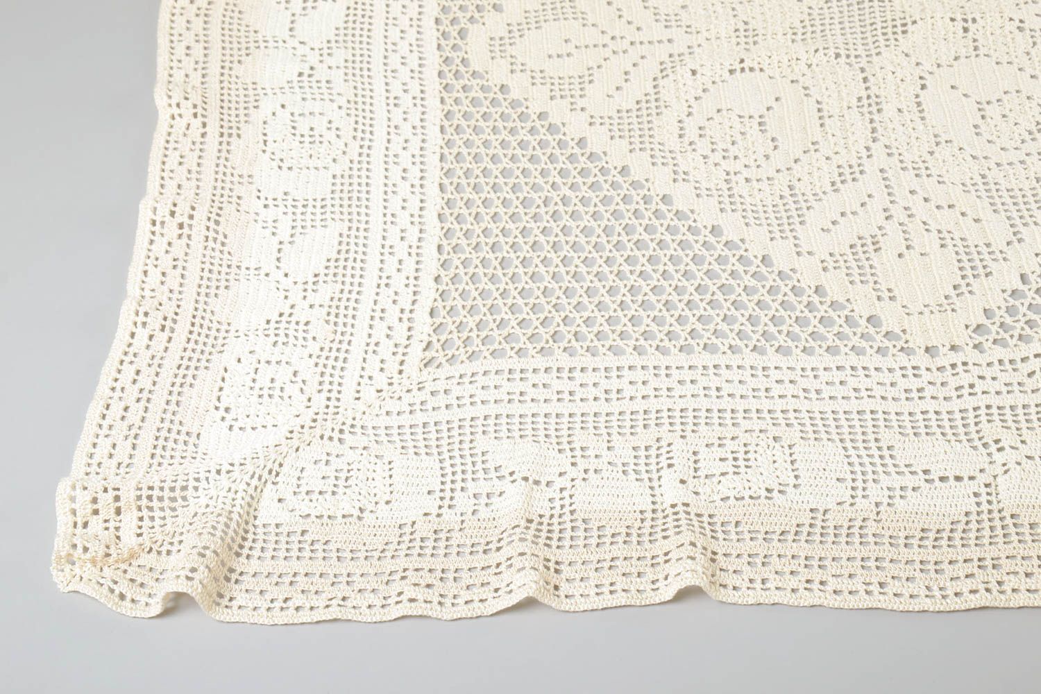 Handmade crocheted tablecloth unique designer textile kitchen interior decor photo 1