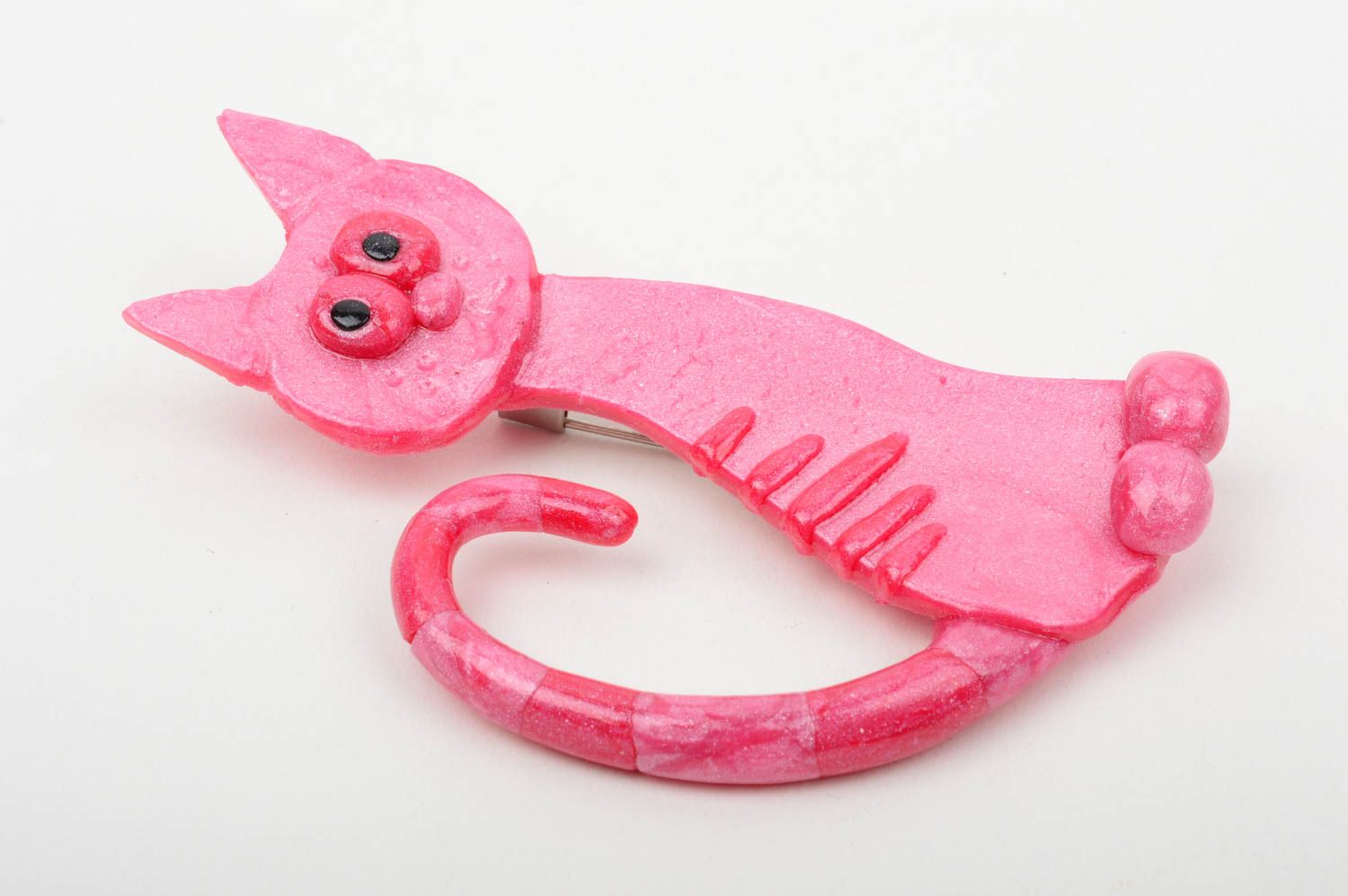 Украшение ручной работы розовая брошь из полимерной глины необычный подарок кот фото 3