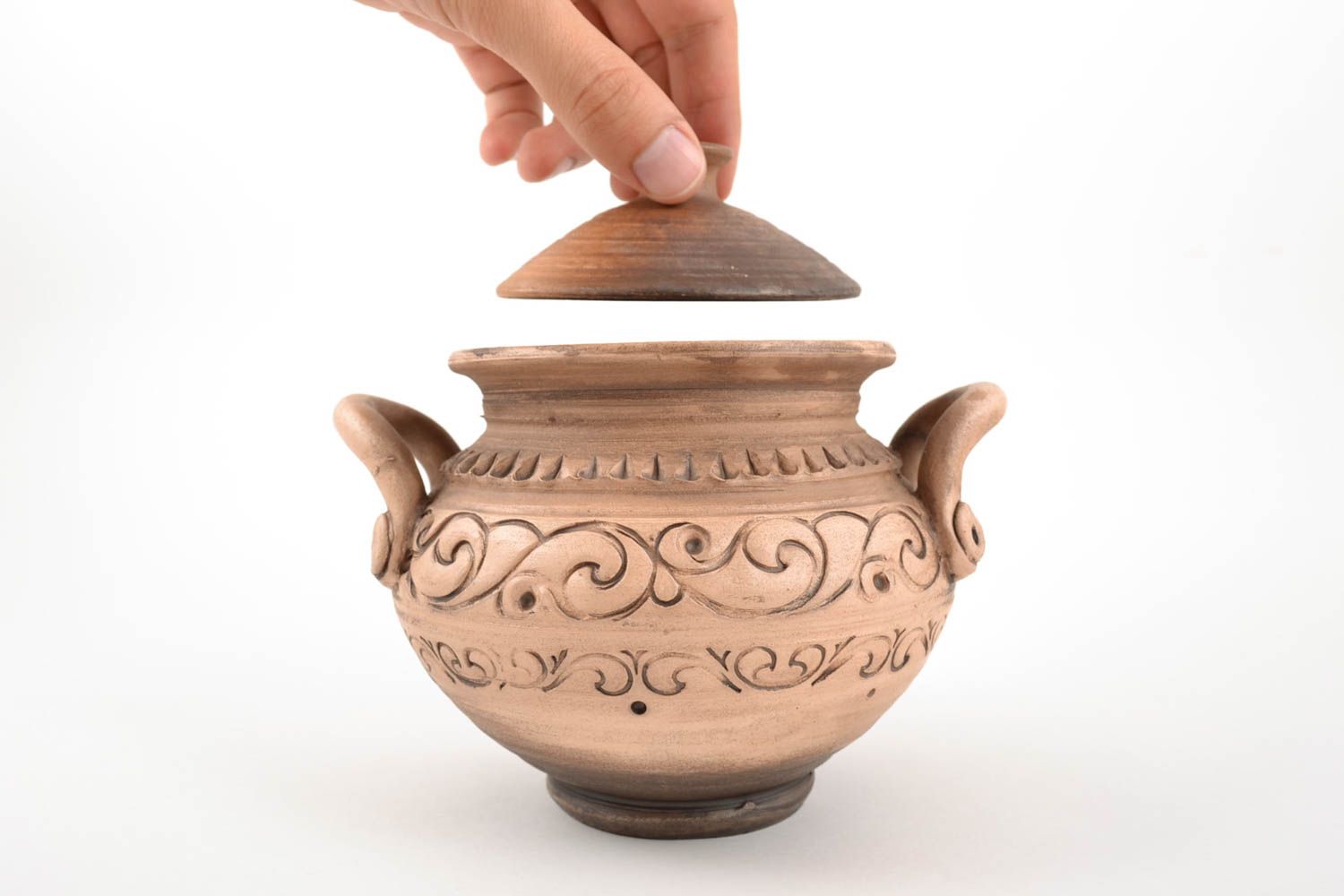 Beautiful handmade designer molded clay pot for roasting 500 ml photo 5