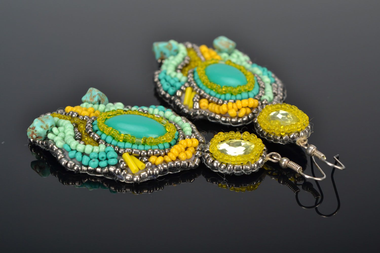 Beaded earrings with natural stone photo 1