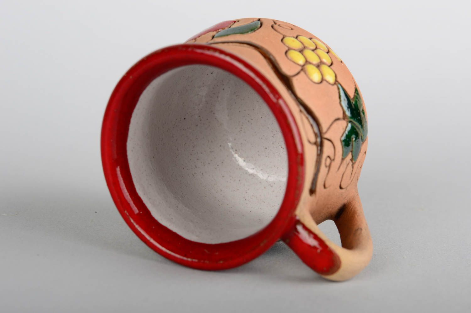 Handmade Tasse mit Untertasse Keramik Geschirr Schöne Kaffeetasse Granatapfel foto 3