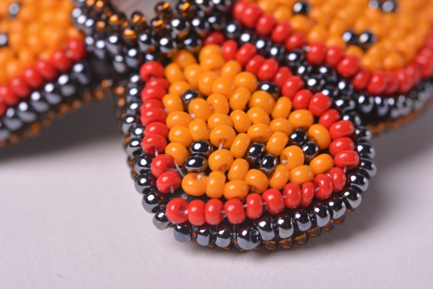 Grosse Bague papillon orange Bijou fait main cuir perles rocaille Cadeau femme photo 9