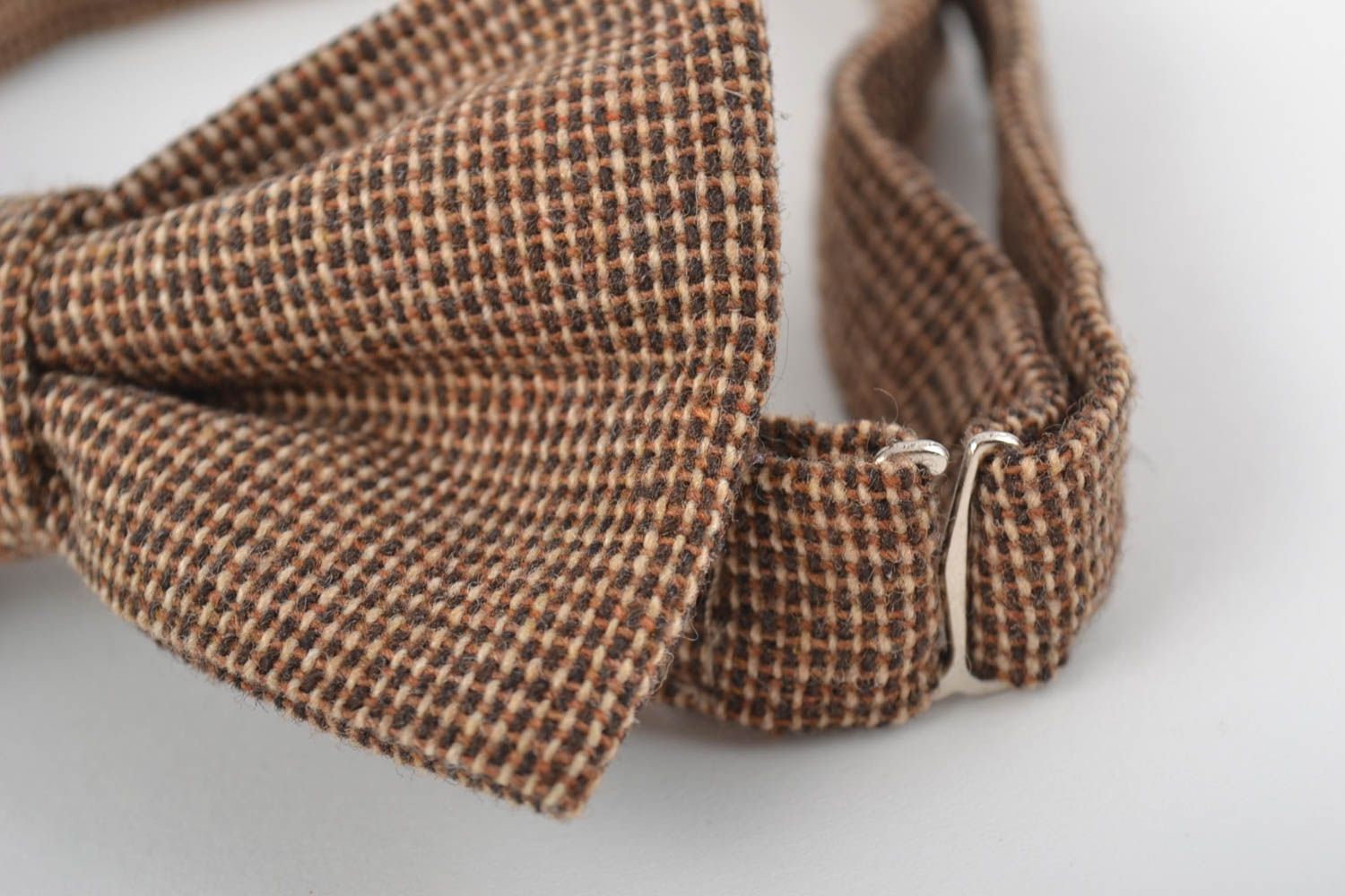 Handmade beautiful checkered fabric bow tie of unusual design photo 2
