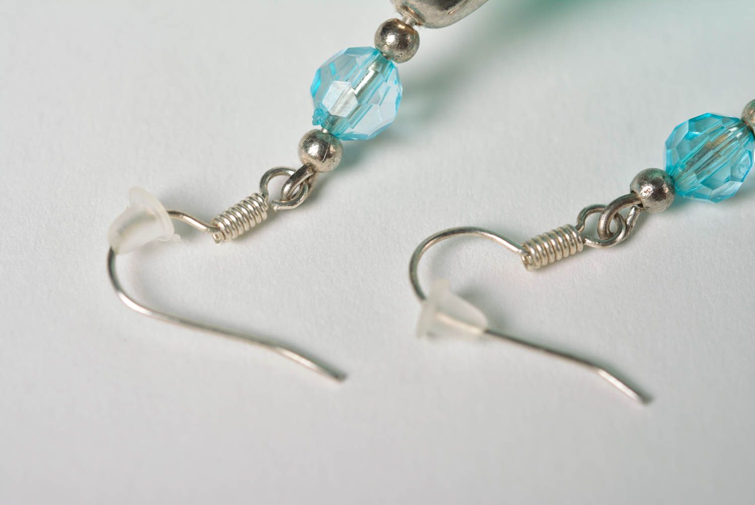 Beautiful blue handmade polymer clay flower earrings designer jewelry photo 3