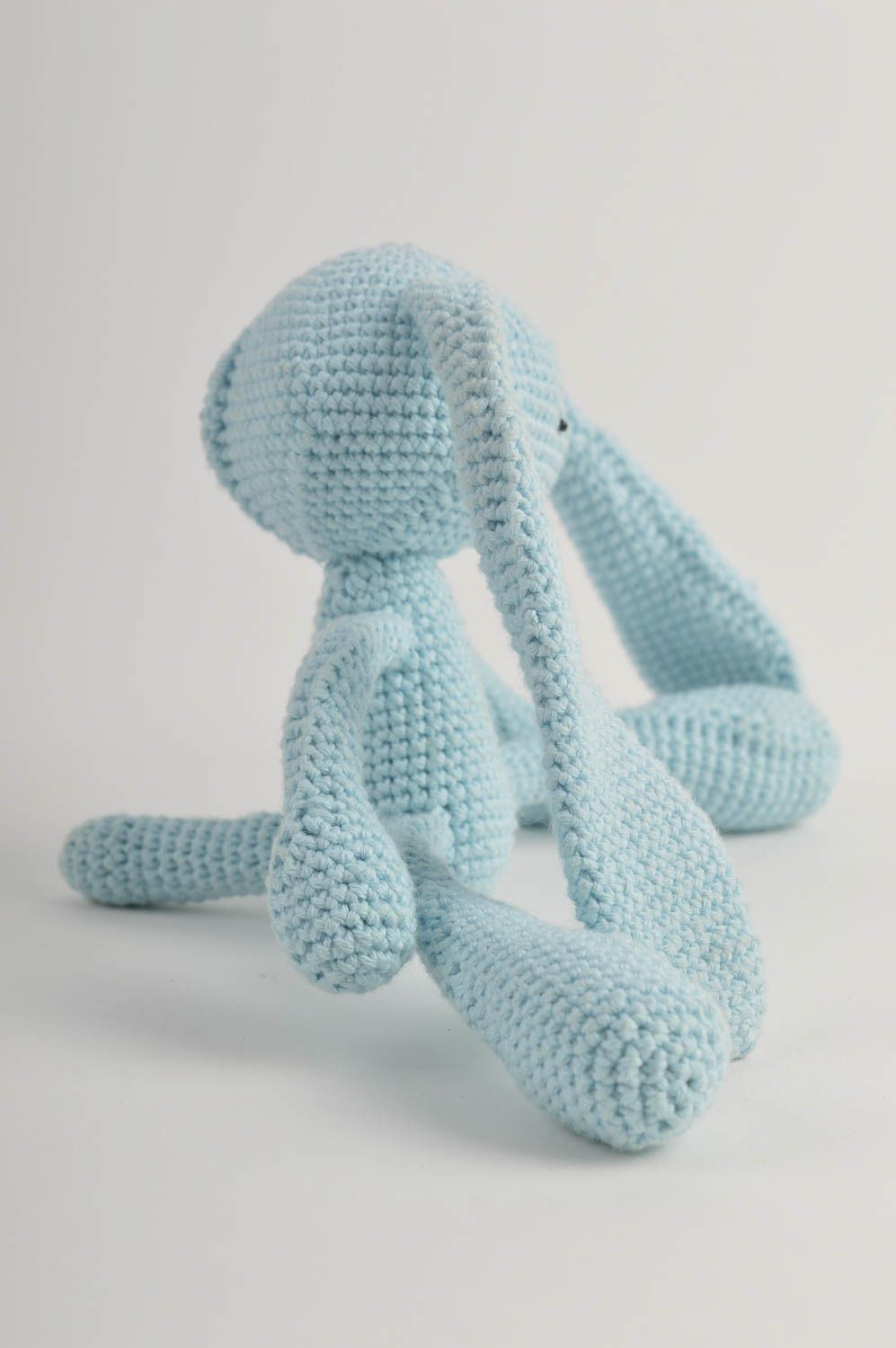 Handmade Plüsch Hase in Blau Stoff Kuscheltier Geschenk für Kinder gehäkelt foto 3