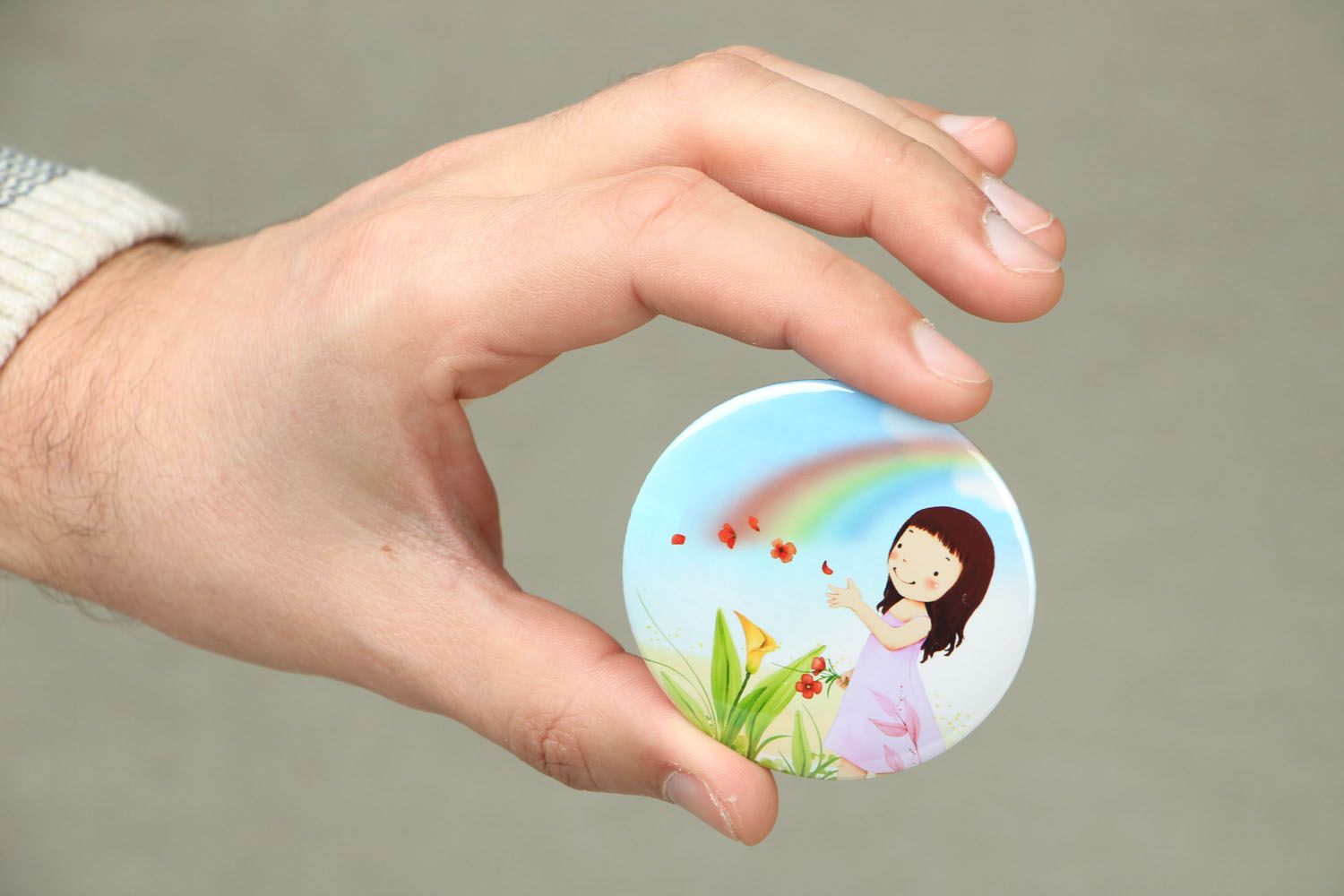 Miroir de poche fait main accessoire original pratique petit avec image de fille photo 4