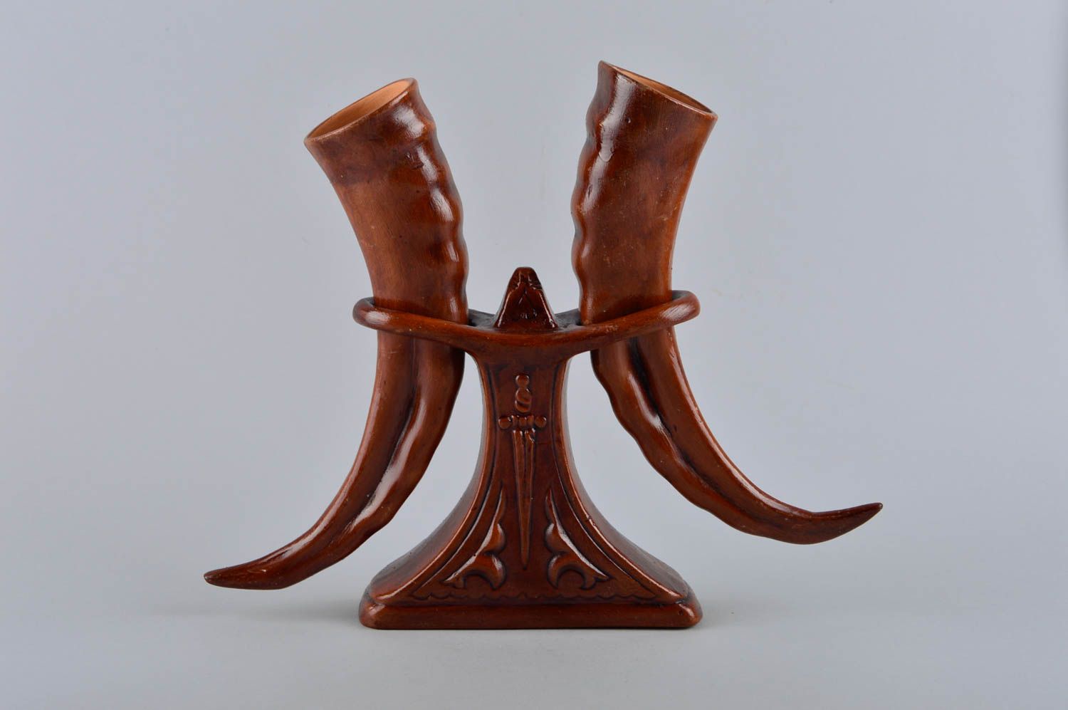 Handmade Trink Horn Keramik Behälter 2 Stück mit Ständer Geschenk für Männer  foto 2
