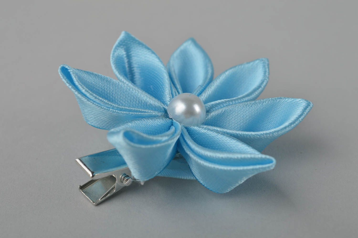 Pinza de pelo artesanal accesorio para niña regalo original Flor azul clara foto 4