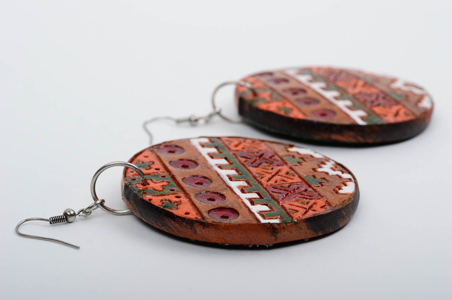 Beautiful handmade ceramic earrings round earrings clay craft gifts for her photo 2