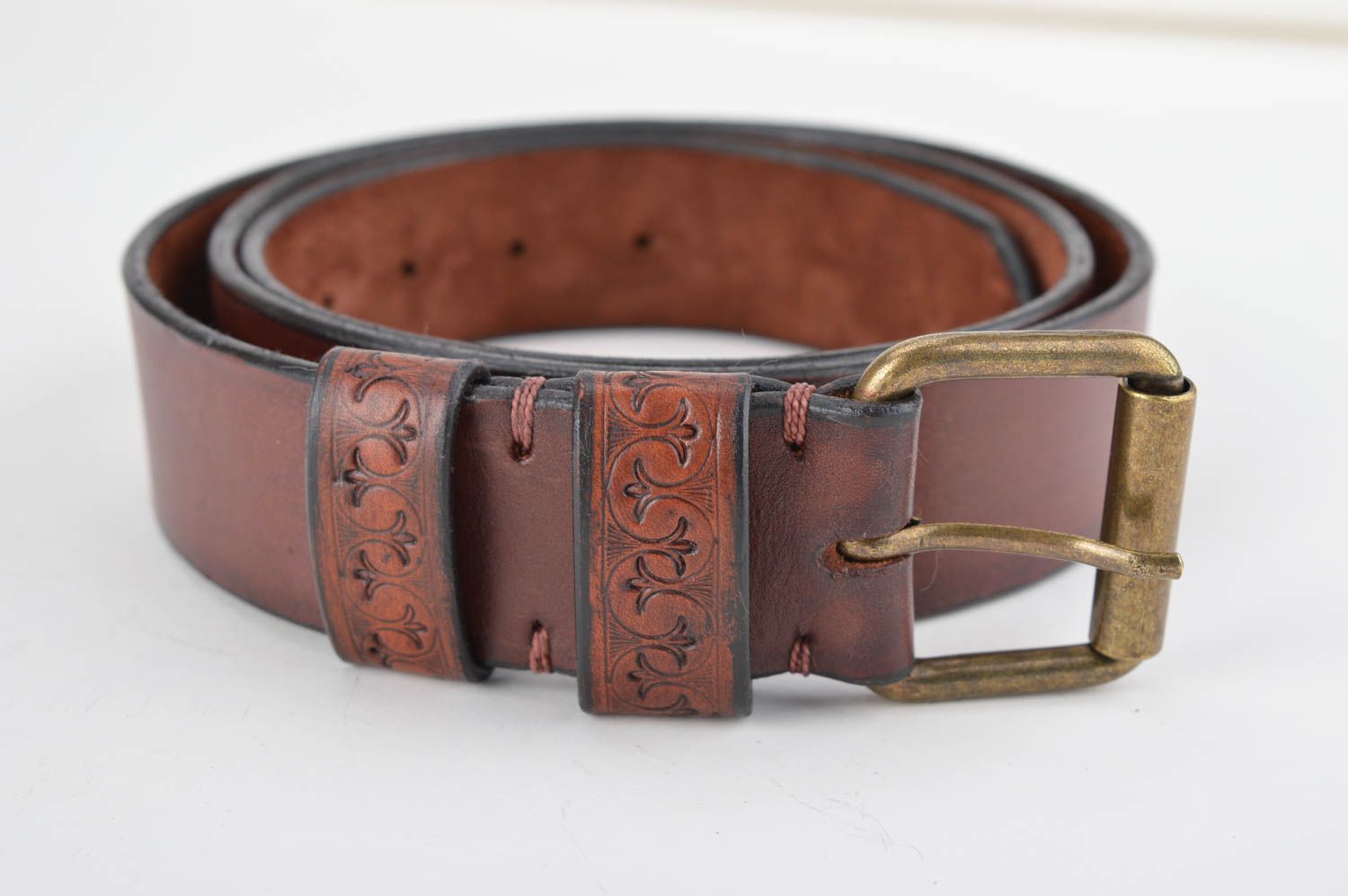 Cinturón de cuero hecho a mano regalo original correa de cuero color marrón foto 3