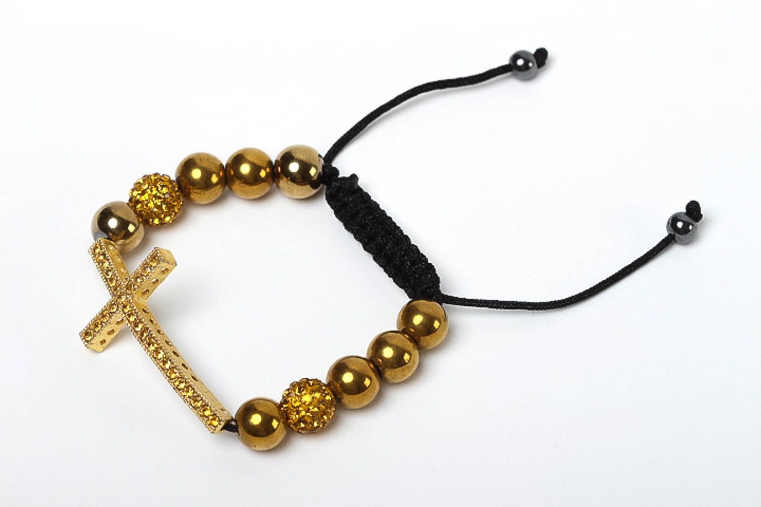Bracelet mode Bijou fait main couleurs noire et d'or Accessoire femme Croix photo 2