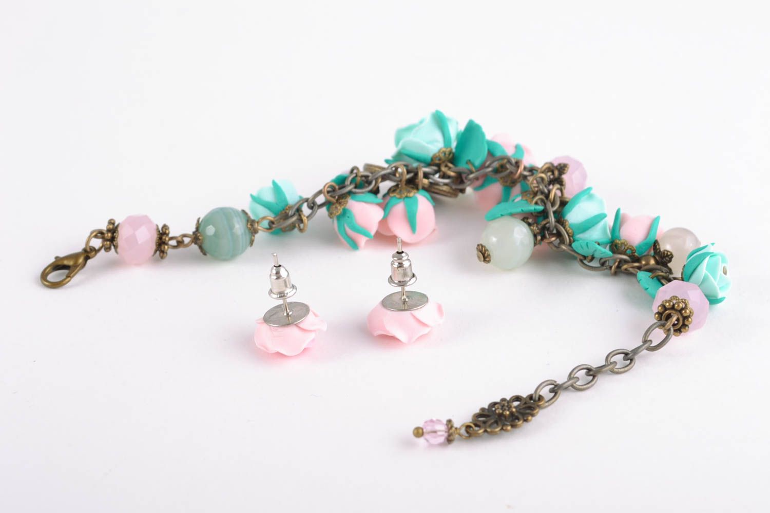 Polymer clay jewelry set bracelet and earrings photo 5