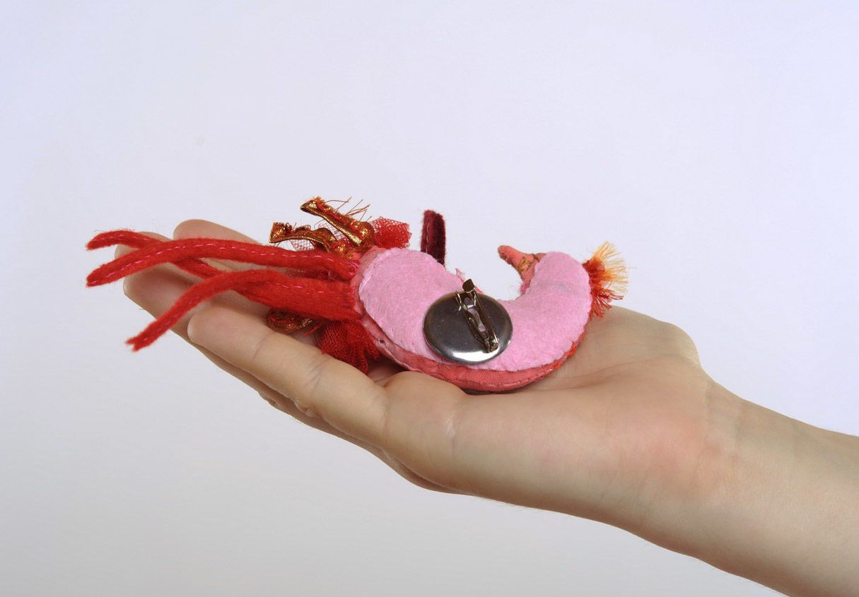 Brooch made of natural material Red bird photo 4