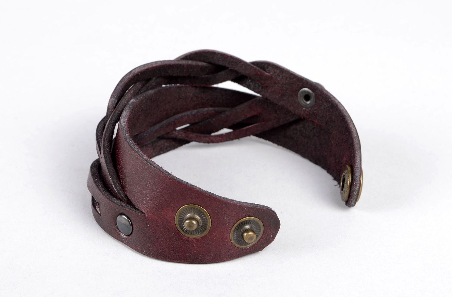 Bracelet tressé Bijou fait main en vrai cuir bordeaux stylé Cadeau insolite photo 4