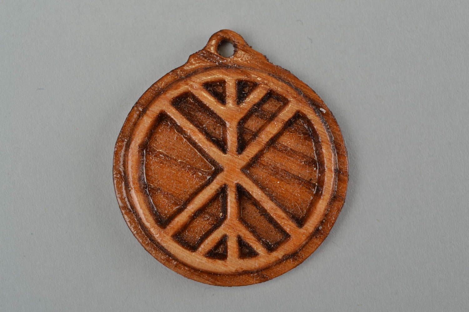 Handmade Slavic pendant natural wooden carved varnished with symbol Tree of Life photo 3