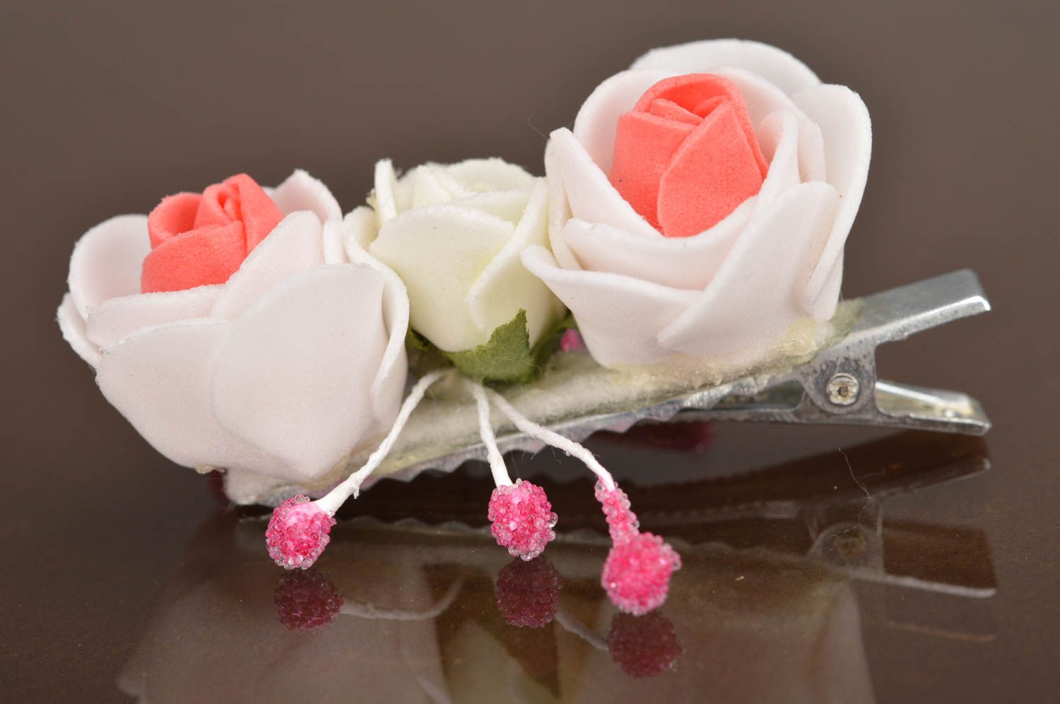 Handmade hair clip made of artificial flowers for baby beautiful barrette photo 2
