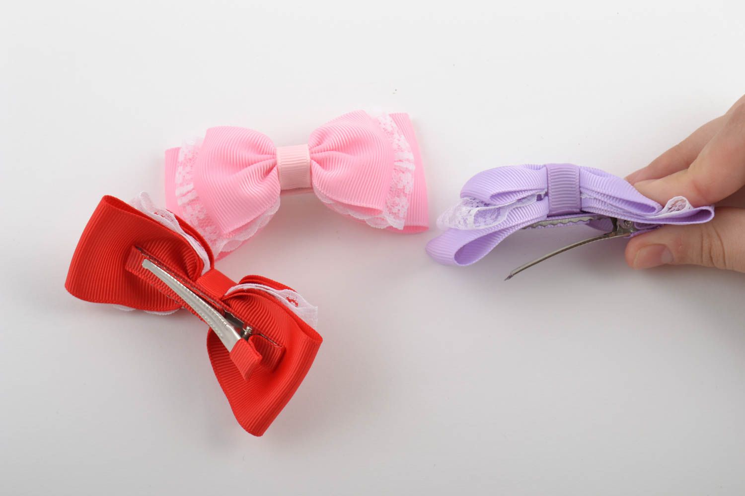 Hair accessories for girls set of 3 handmade hair clips hair bows gifts for kids photo 5