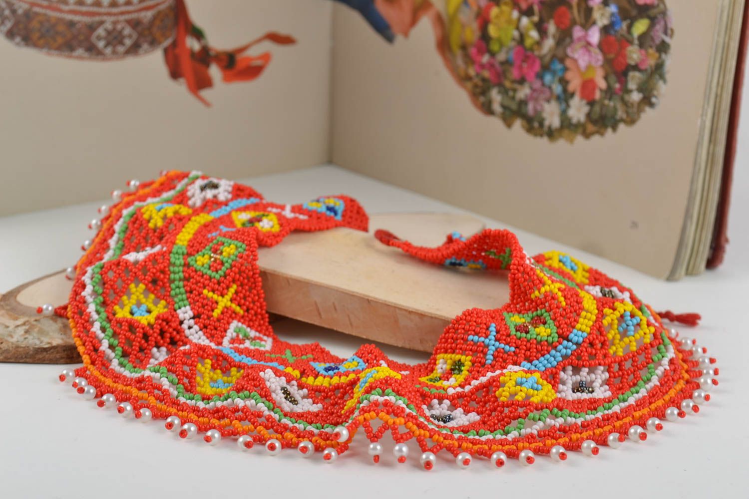 Designer wide bright colorful handmade necklace made of Czech beads photo 1