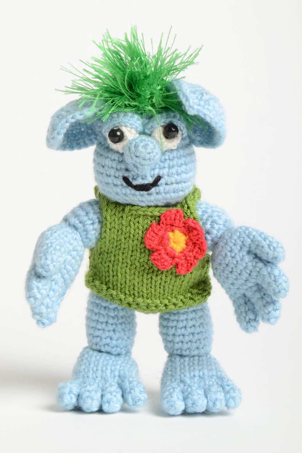 Peluche extraterrestre bleu Jouet fait main tricoté en coton Cadeau enfant photo 2