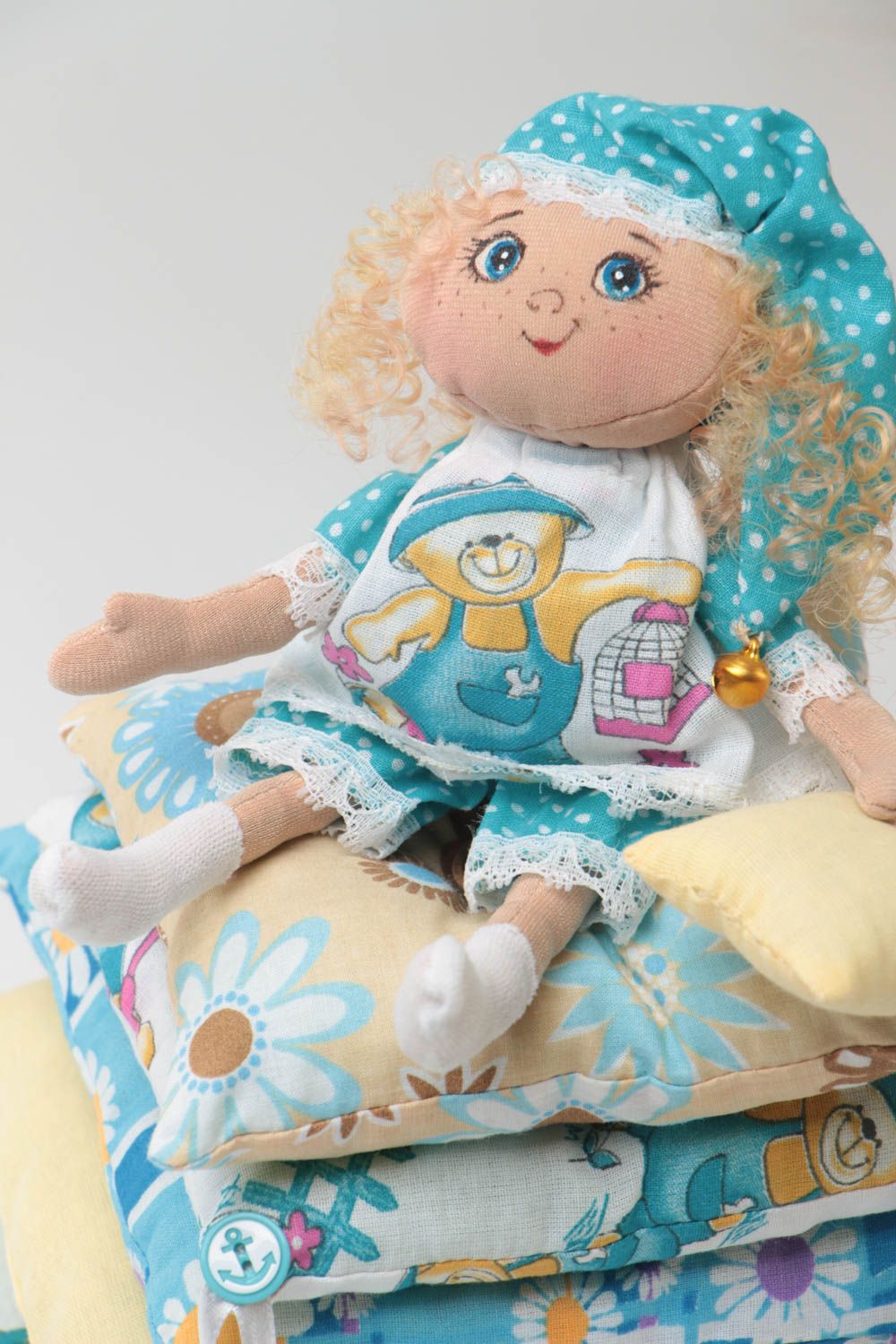 Beautiful children's handmade fabric soft toy Angel on Pillows photo 3