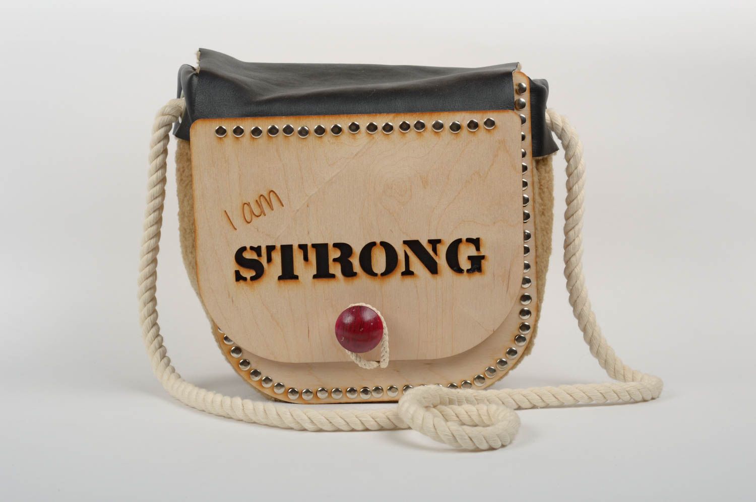 Umhängetasche Damen handmade Designer Tasche bunte Handtasche mit Holz Elementen foto 1