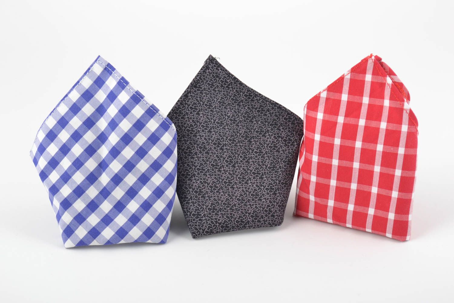 Set of 3 handmade colorful cotton handkerchiefs for suit pocket photo 4
