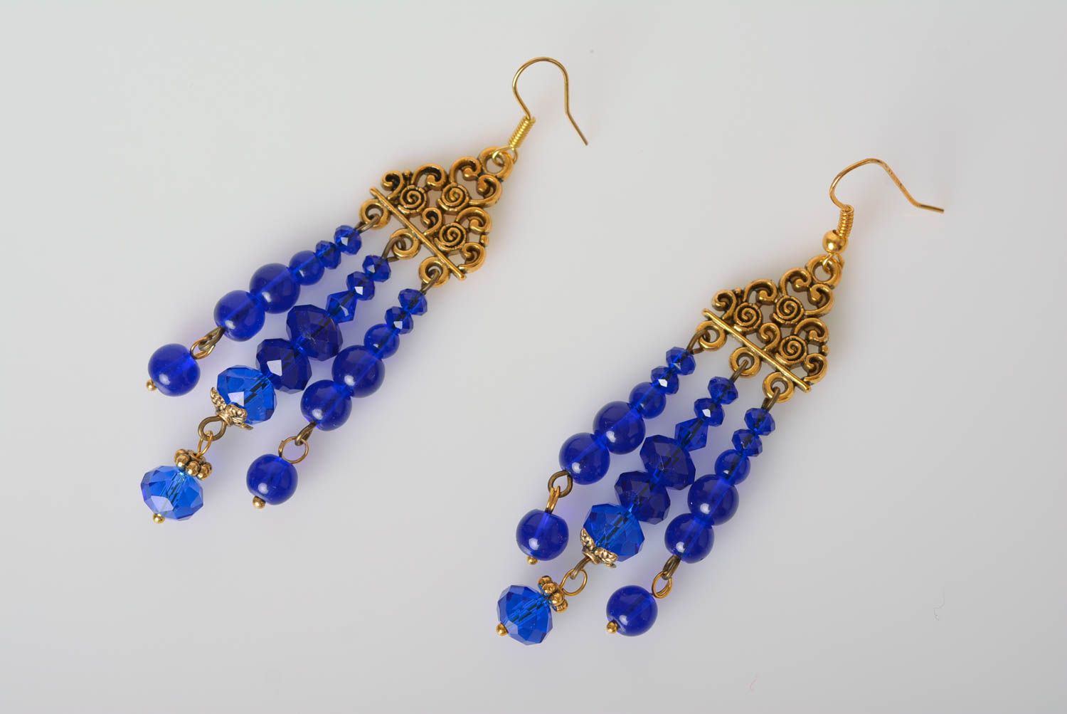 Handmade blue elegant earrings unusual Eastern earrings long earrings photo 2