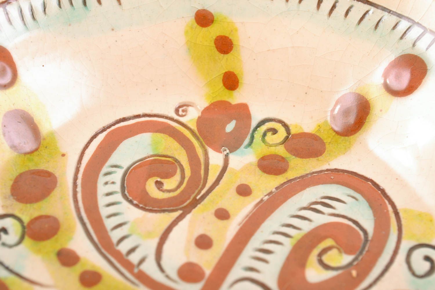 Kleiner bemalter handgemachter Deko Teller aus Keramik öko Dekoration für Haus foto 3