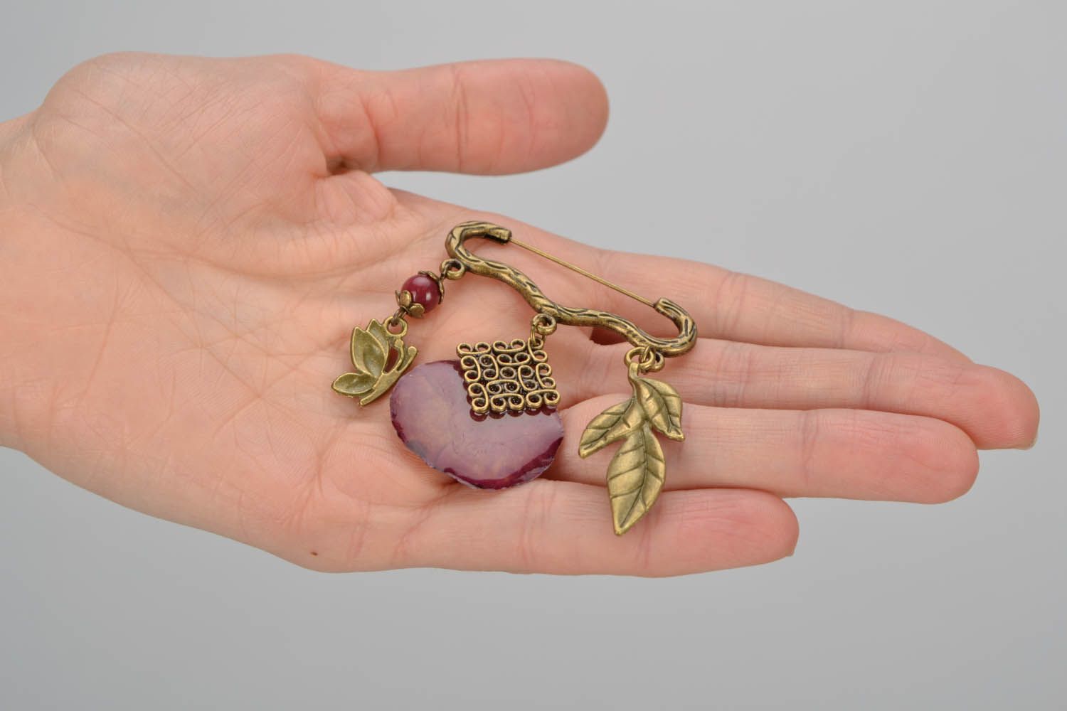 Botanical brooch with a rose petal photo 2